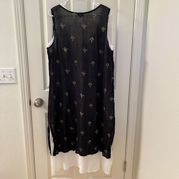 Yaza Double Gauze Layered Dress Lagenlook Black White Gold Women's Size L/XL - Picture 13 of 16